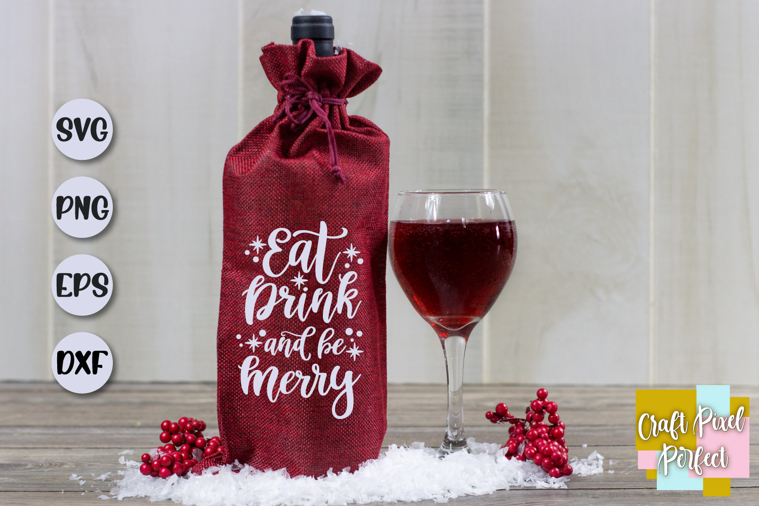 Download Eat Drink And Be Merry Svg, Wine Christmas Svg, Wine Bag Svg