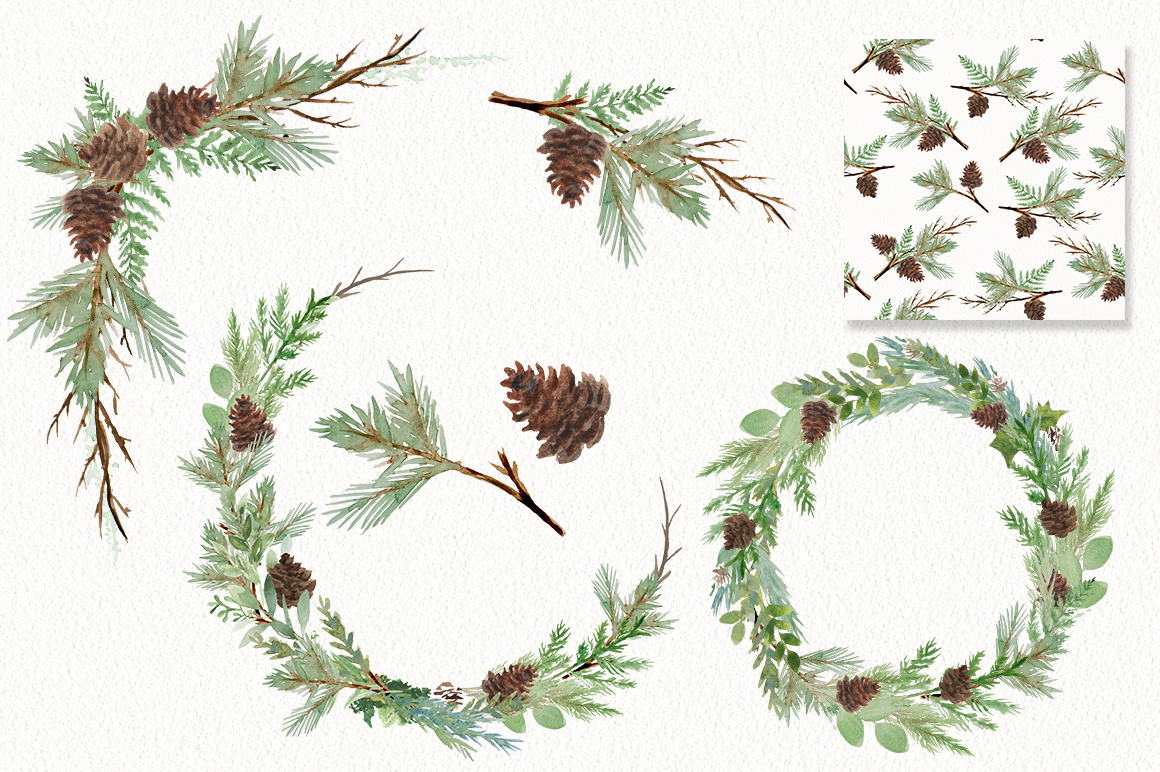 Winter Greenery Watercolor Clip Art Png Format | My XXX Hot Girl