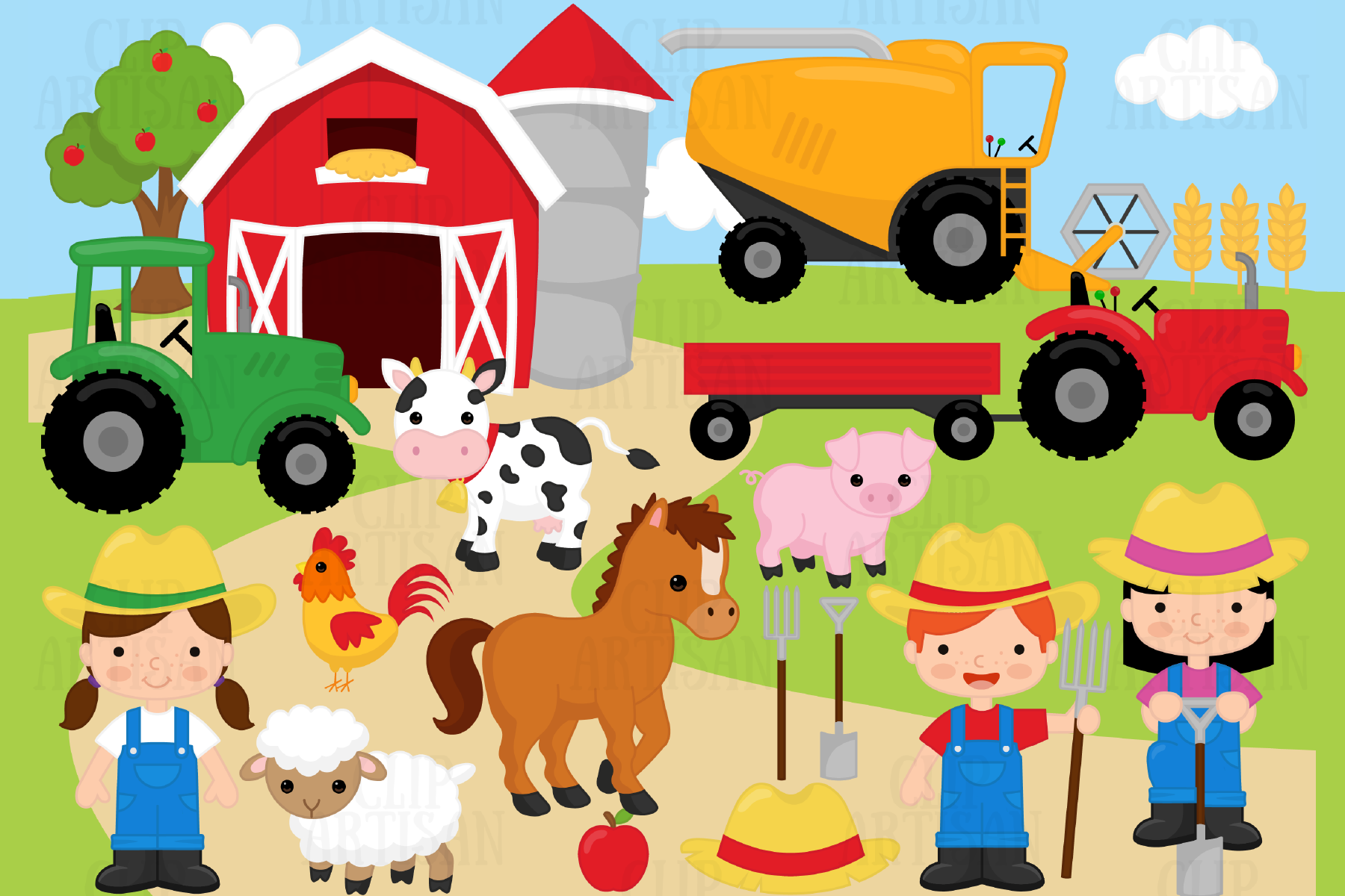 Farm Animals Clipart, Farmer (444326) | Illustrations | Design Bundles