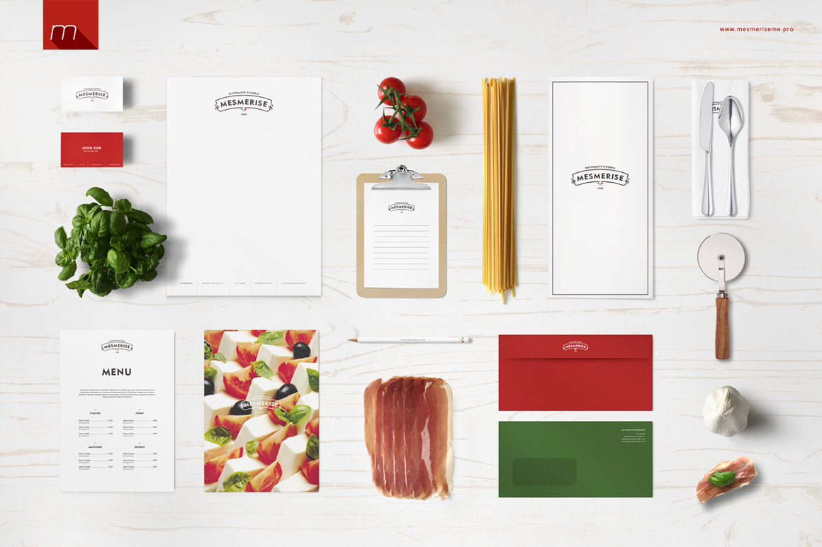 Italian Restaurant Identity Mock-up (2500) | Mock Ups | Design Bundles