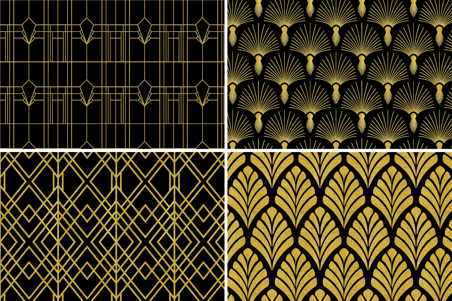 8 Seamless Art Deco Patterns - Black & Gold Set 3 (125268 ...