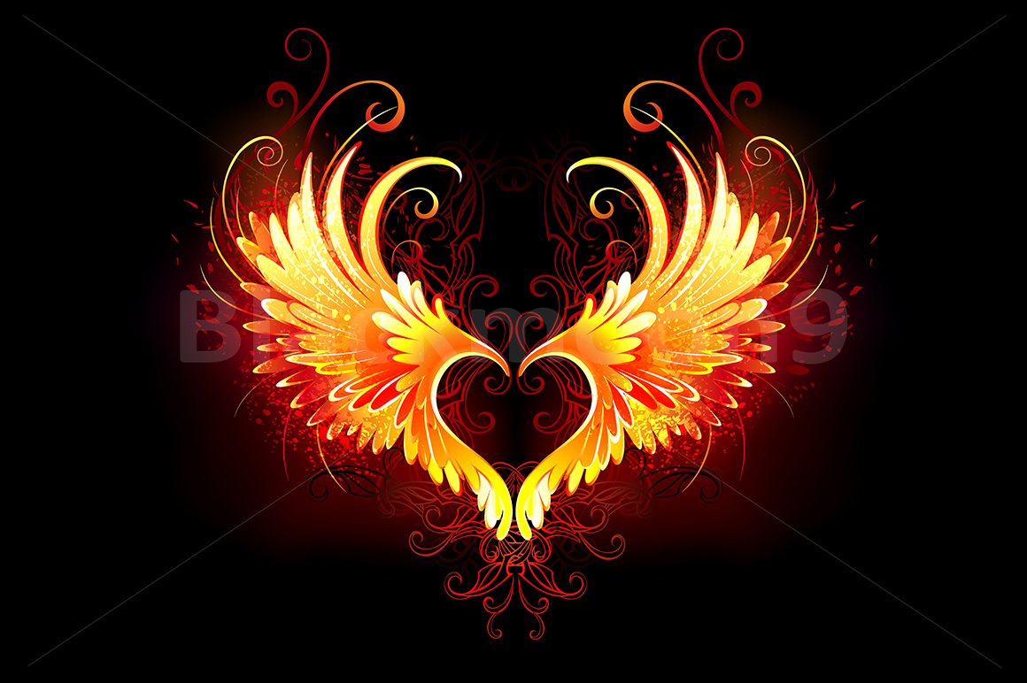 Angel Fire Heart with Wings (86901) | Illustrations | Design Bundles