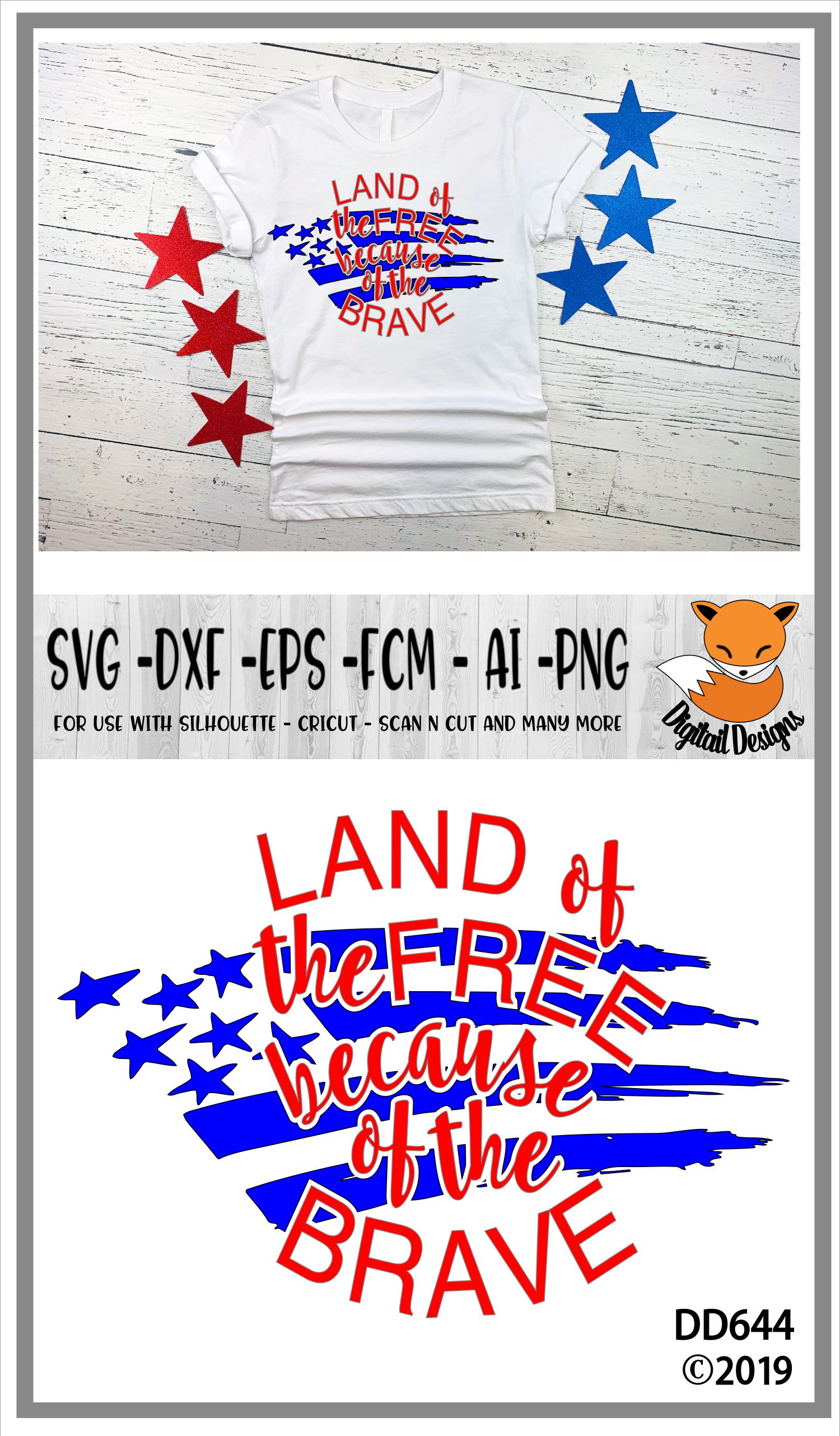 Download Land of the Free Because Of The Brave Patriotic SVG