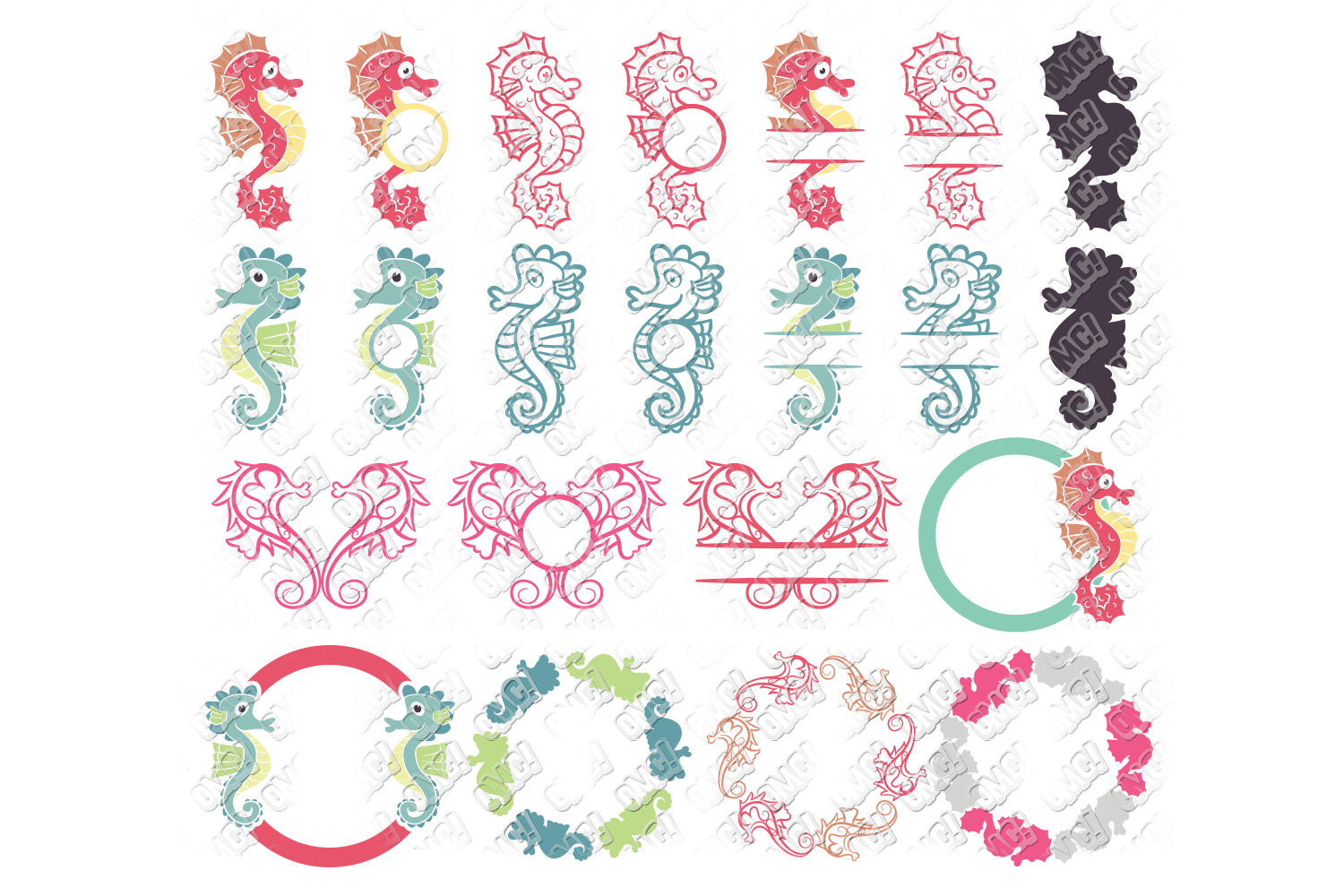 Download Seahorse SVG Monogram Bundle in SVG/DXF/PNG/JPEG/EPS (105183) | Monograms | Design Bundles