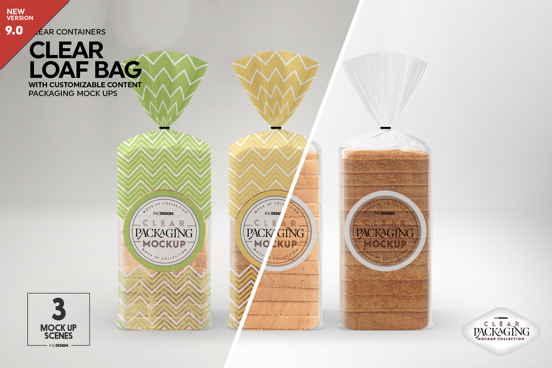 Download Clear Loaf/Bread Bag Packaging Mockup