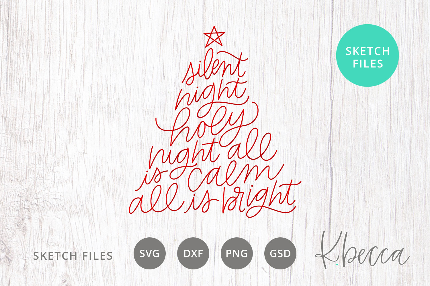 Foil Quill Sketch Silent Night Lyrics Christmas Tree SVG