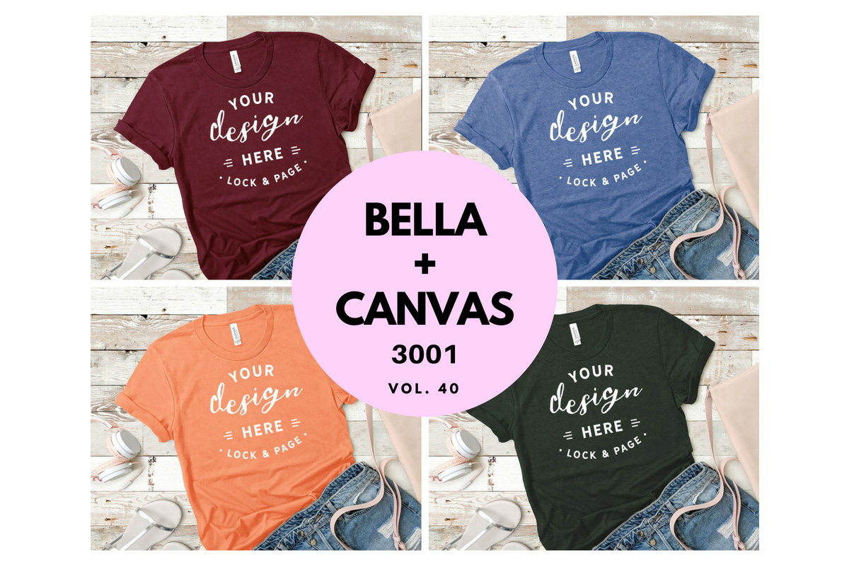 3001 Bella Canvas Mockup Bundle T-Shirt Flat Lay Collection (104604) | Mock Ups | Design Bundles