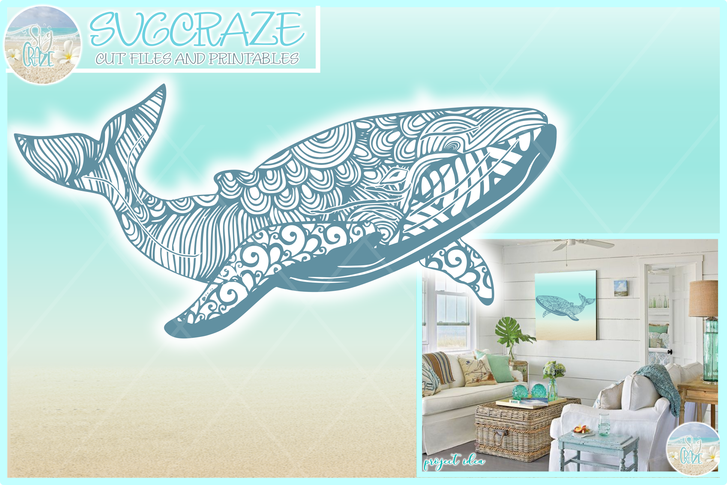Download Blue Whale Mandala Zentangle SVG Dxf Eps Png PDF