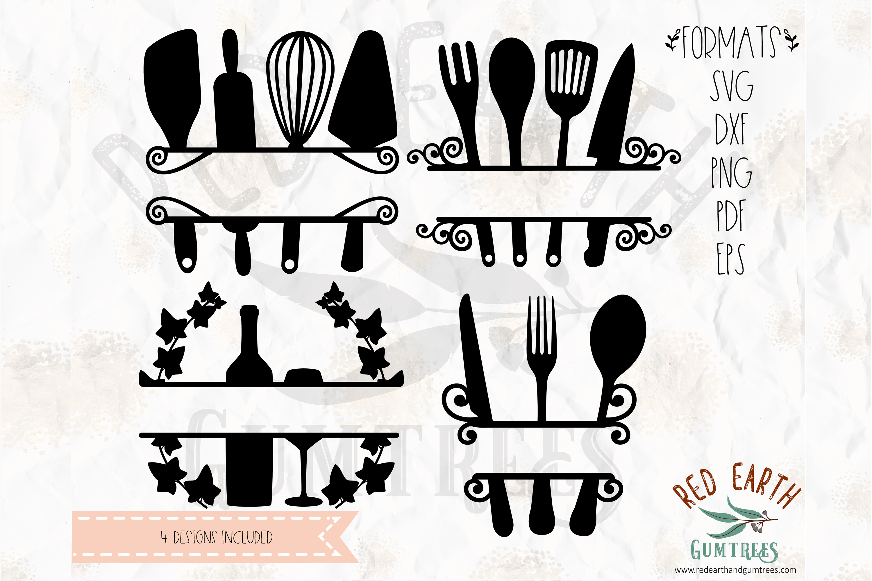 Kitchen, baking split frame bundle in SVG, DXF, PNG, EPS,PDF