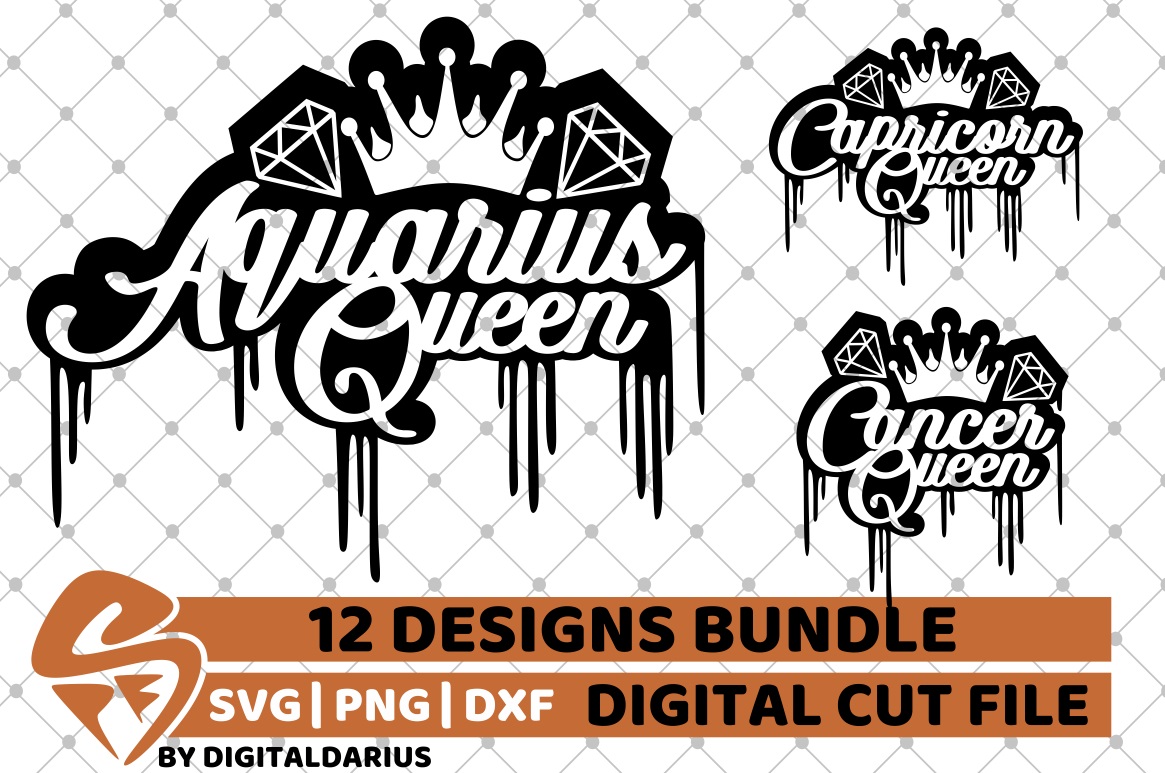 Download 12x Zodiac Sign Bundle svg, Queen , Dripping svg, Birthday