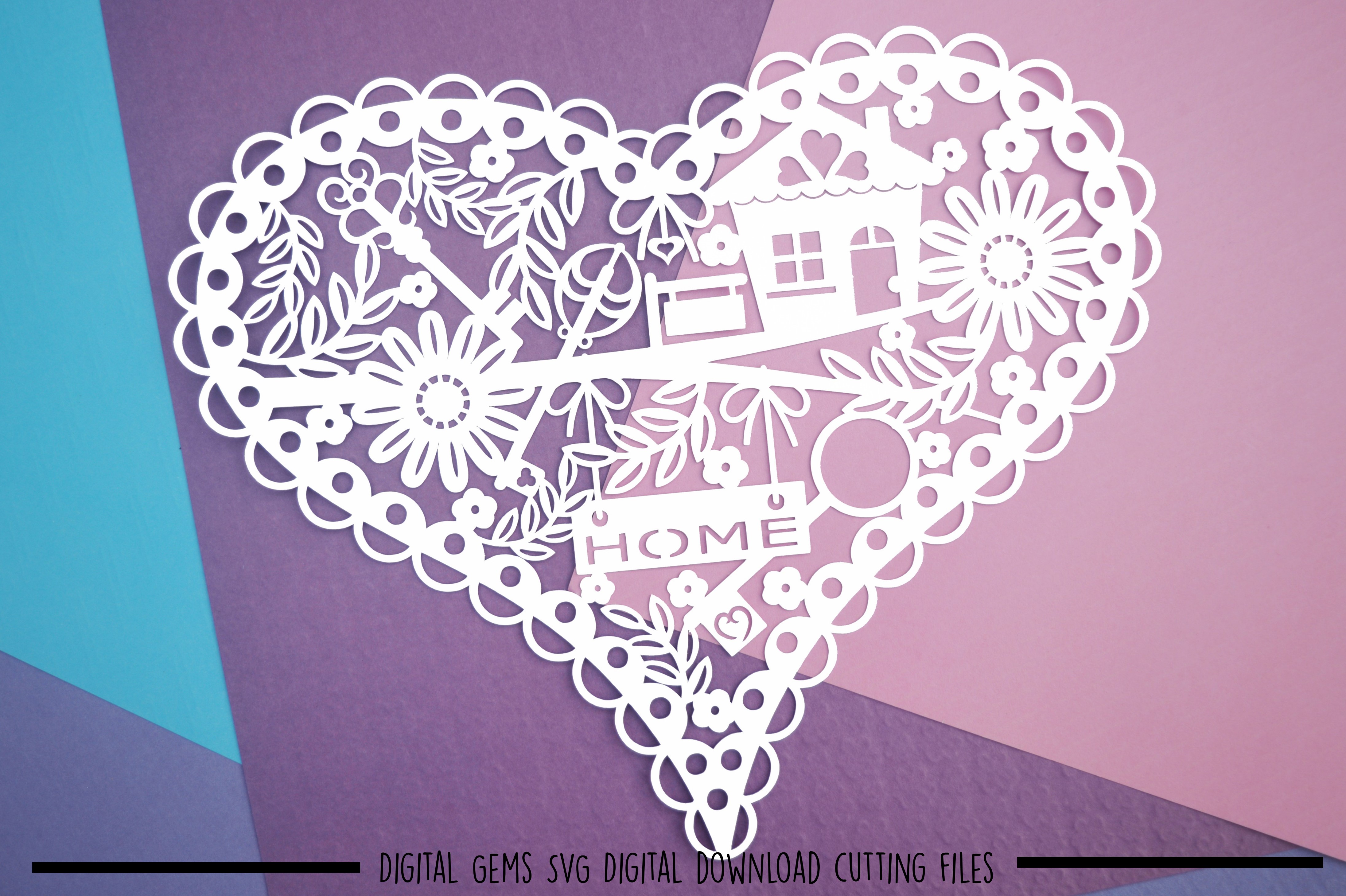 Heart home paper cut SVG / DXF / EPS files