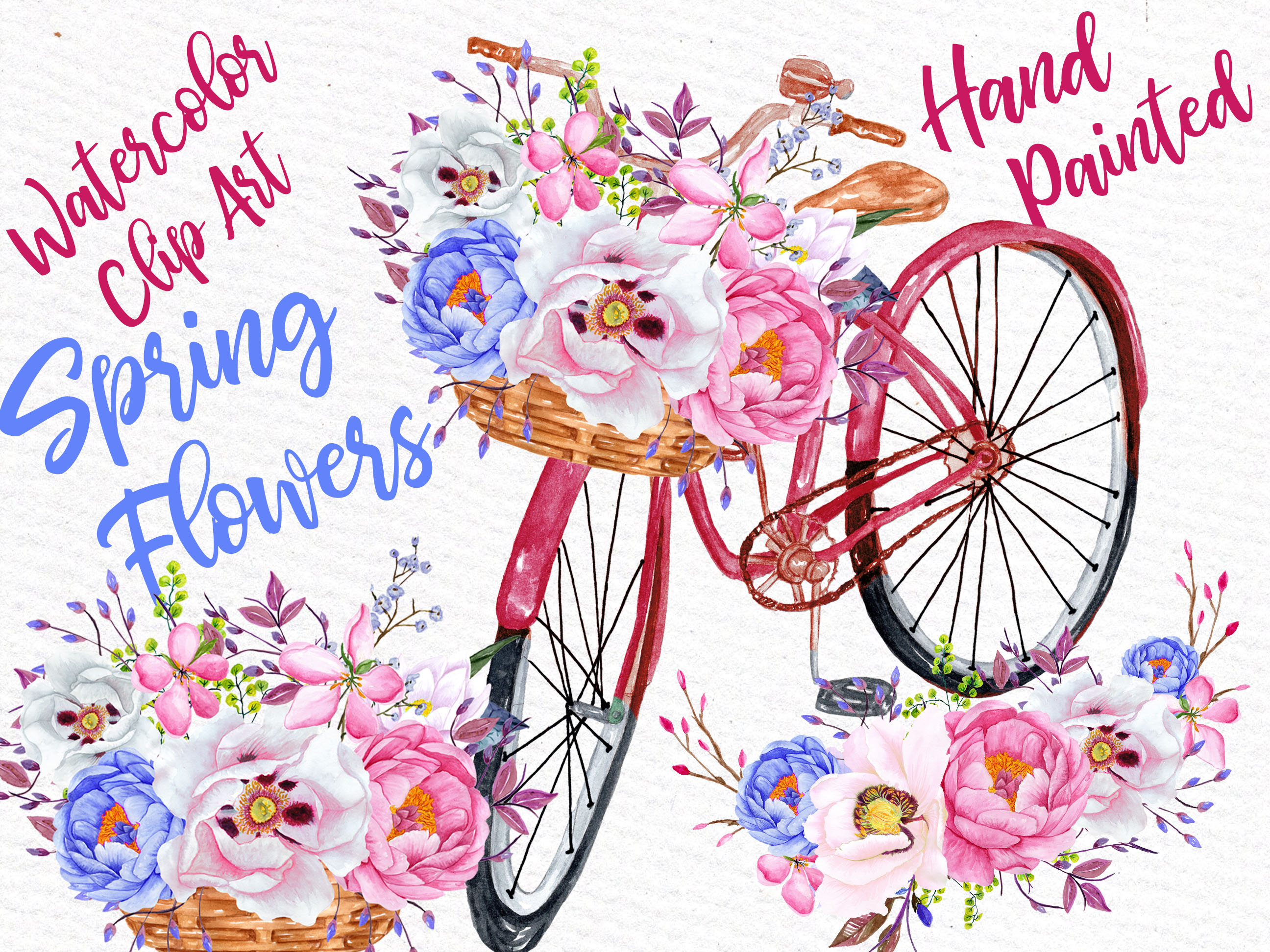 Watercolor spring flowers clip art