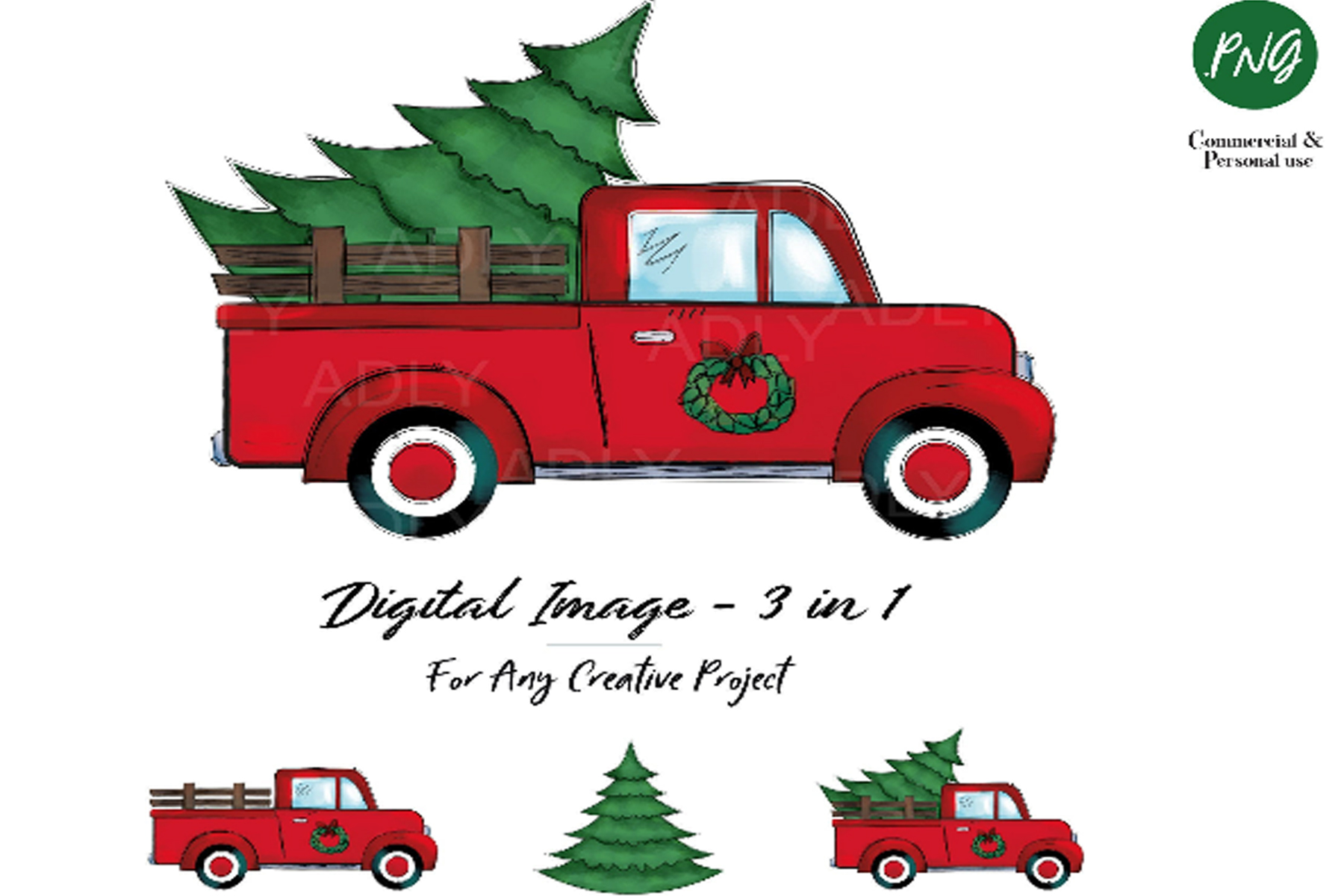 Download Christmas Sublimation Red Truck With Christmas Tree 383901 Illustrations Design Bundles