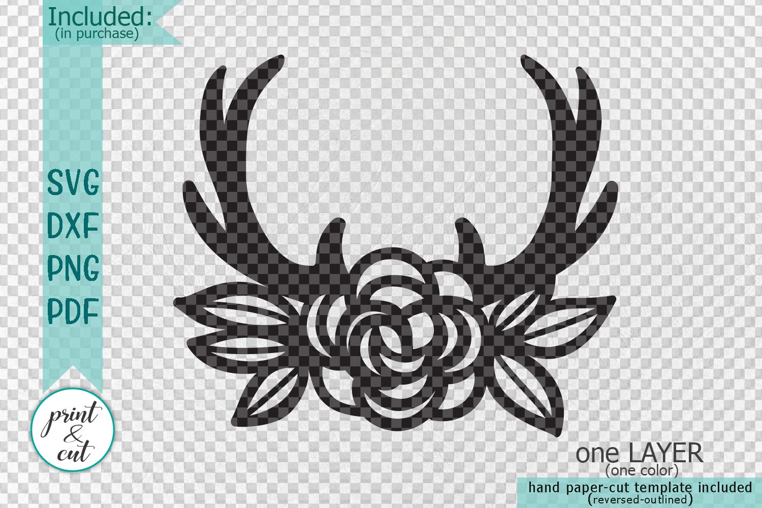 Download Floral Deer antlers laser cut papercutting template dxf svg