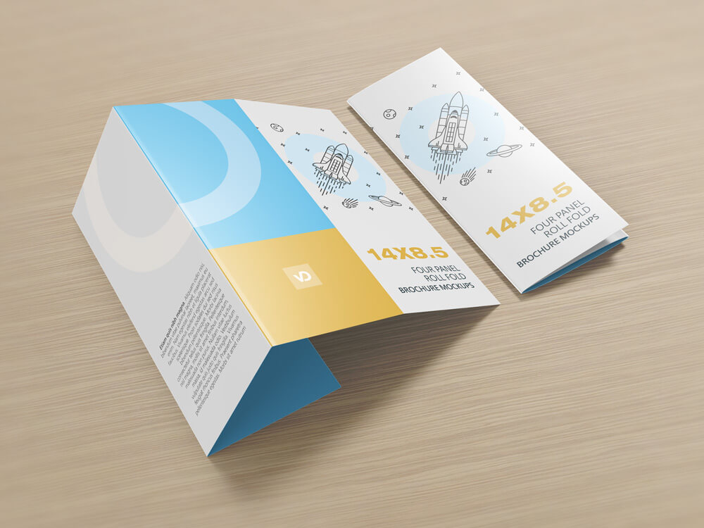 4 Panel Roll Fold Brochure Mockup