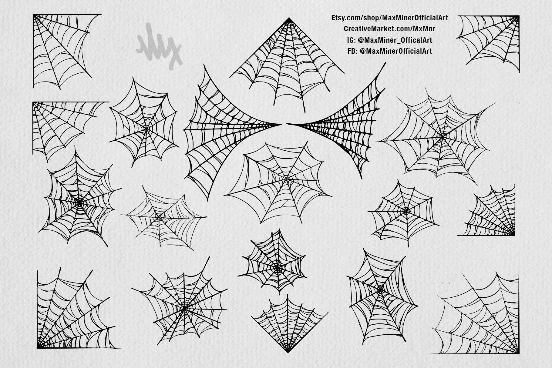 Spooky Spiders Handdrawn Halloween Art Pack Vector & PSD