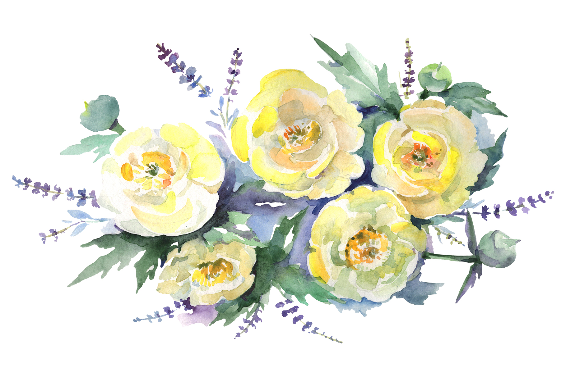 Bouquet of yellow flowers Watercolor png (233416) | Illustrations