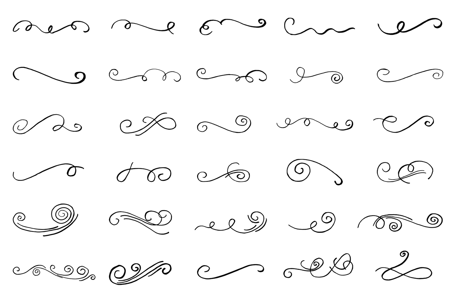 30 Hand Drawn Swoosh & Swirl Cliparts (312439) | Illustrations | Design ...