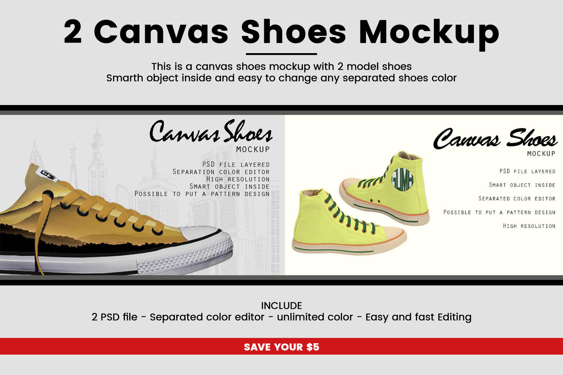 Download 2 Canvas Shoes Mockup