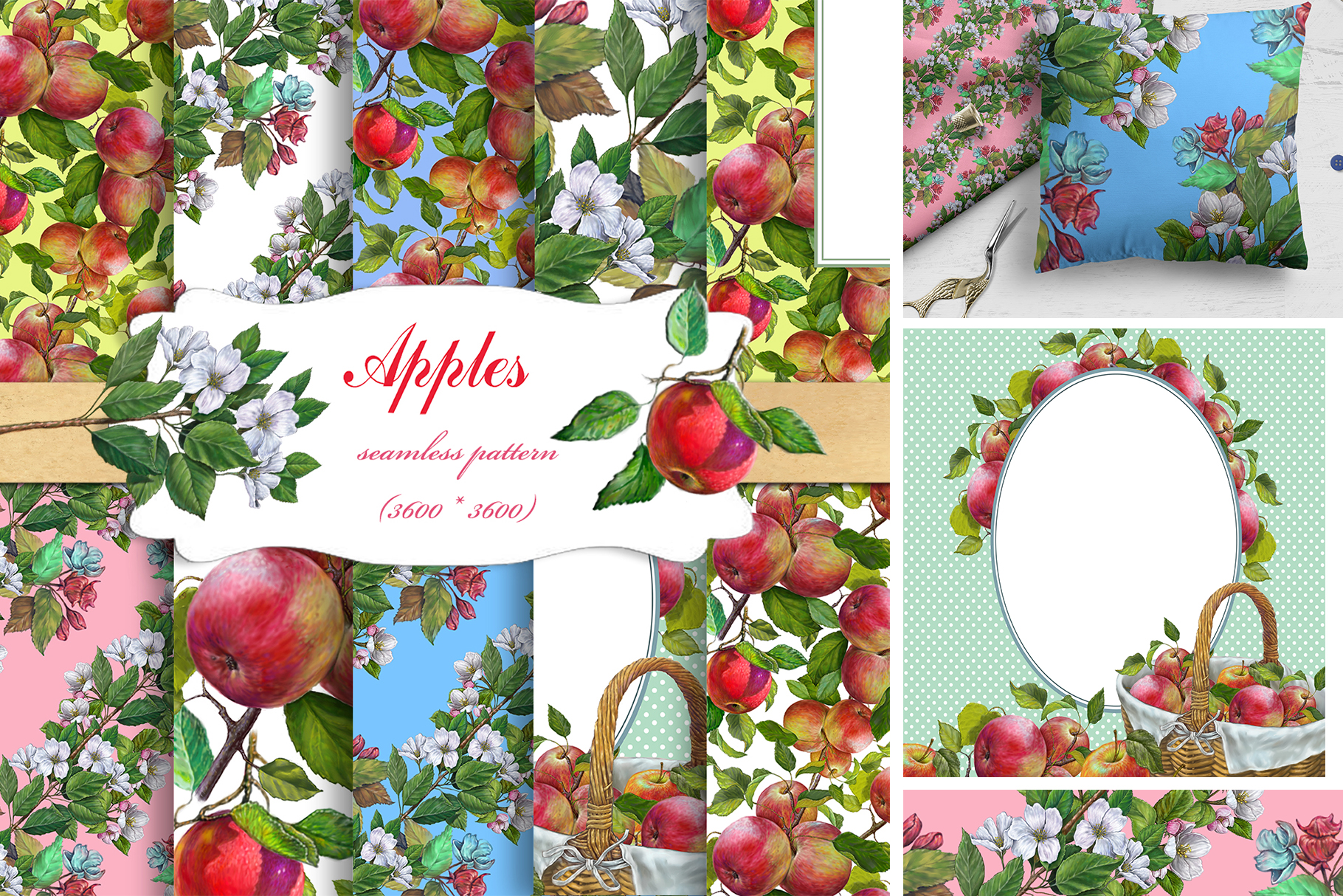 APPLES Seamless Patterns .Apple Digital Paper