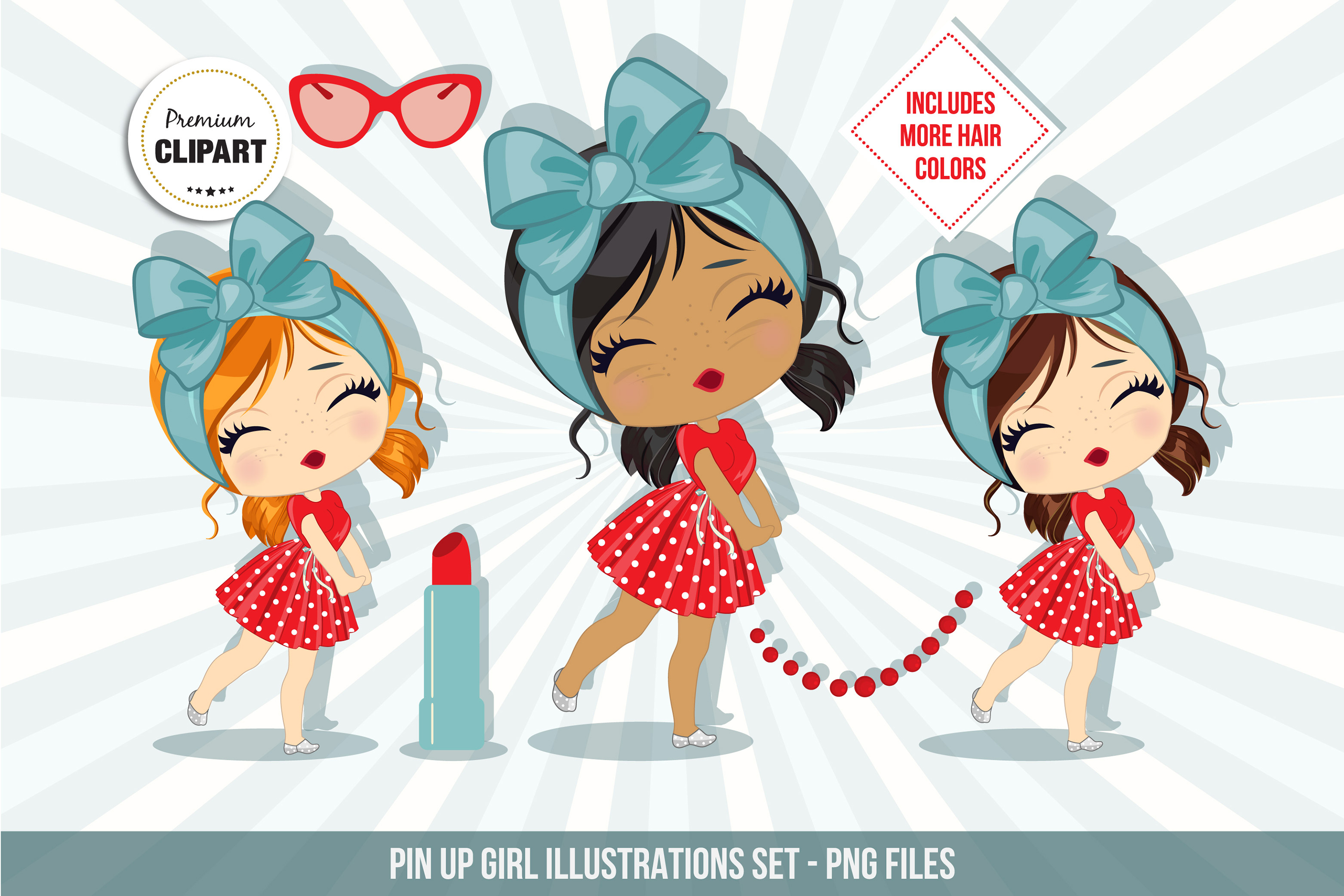 Pin up girl clipart, Retro illustrations