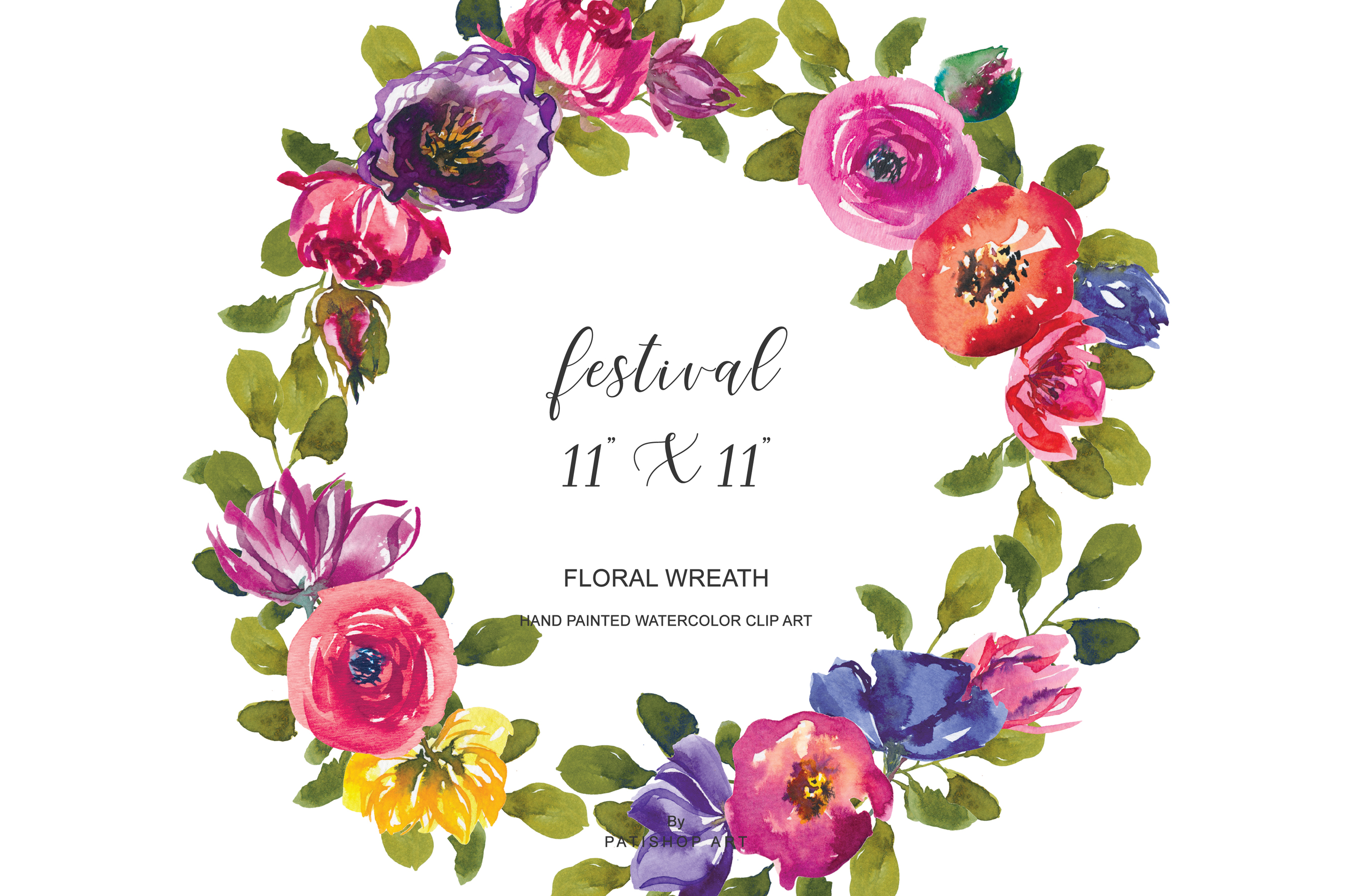 Watercolor Summer Flowers Wreath Clipart Colorful Wreath