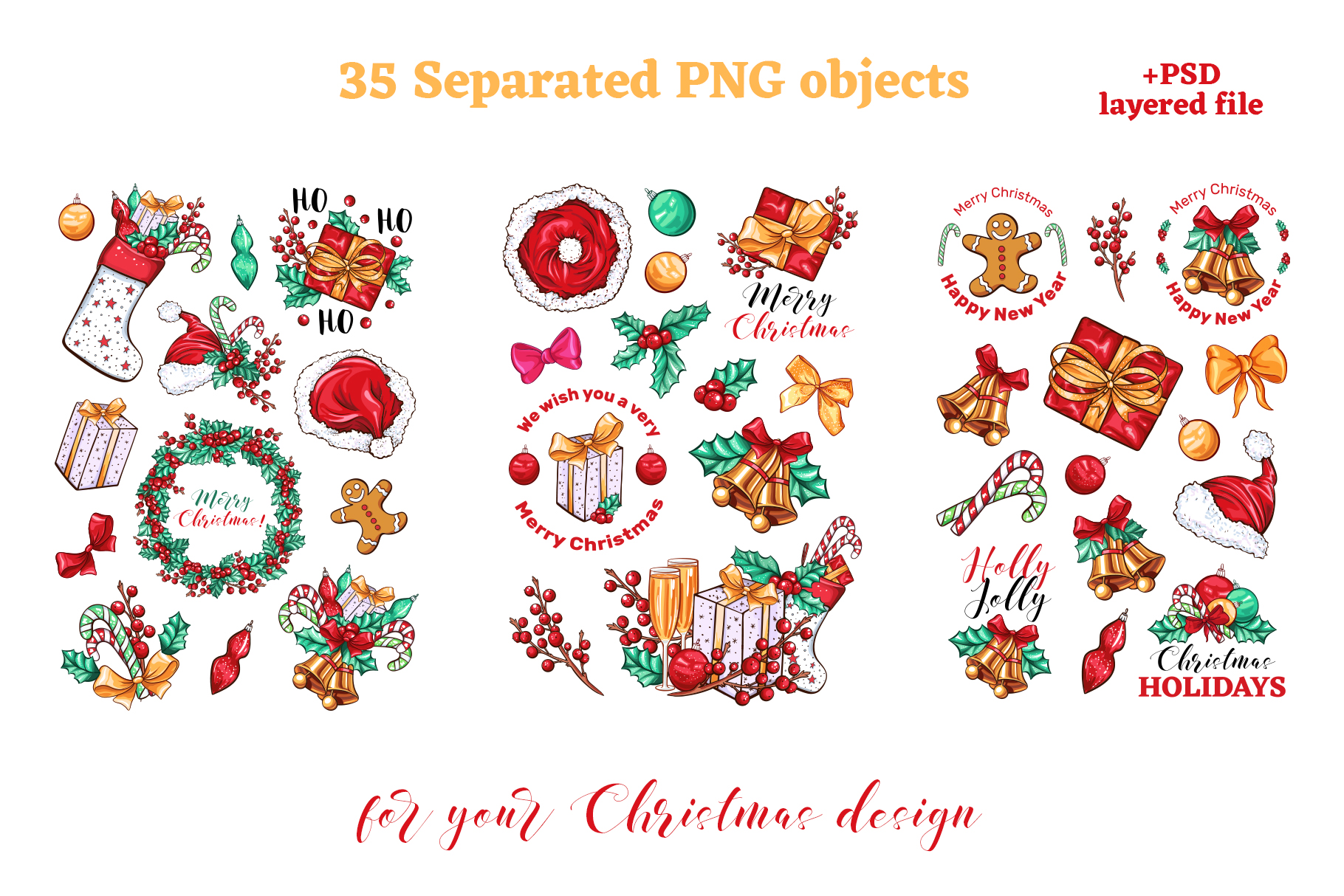 Christmas Colors. Vector Sticker Pack