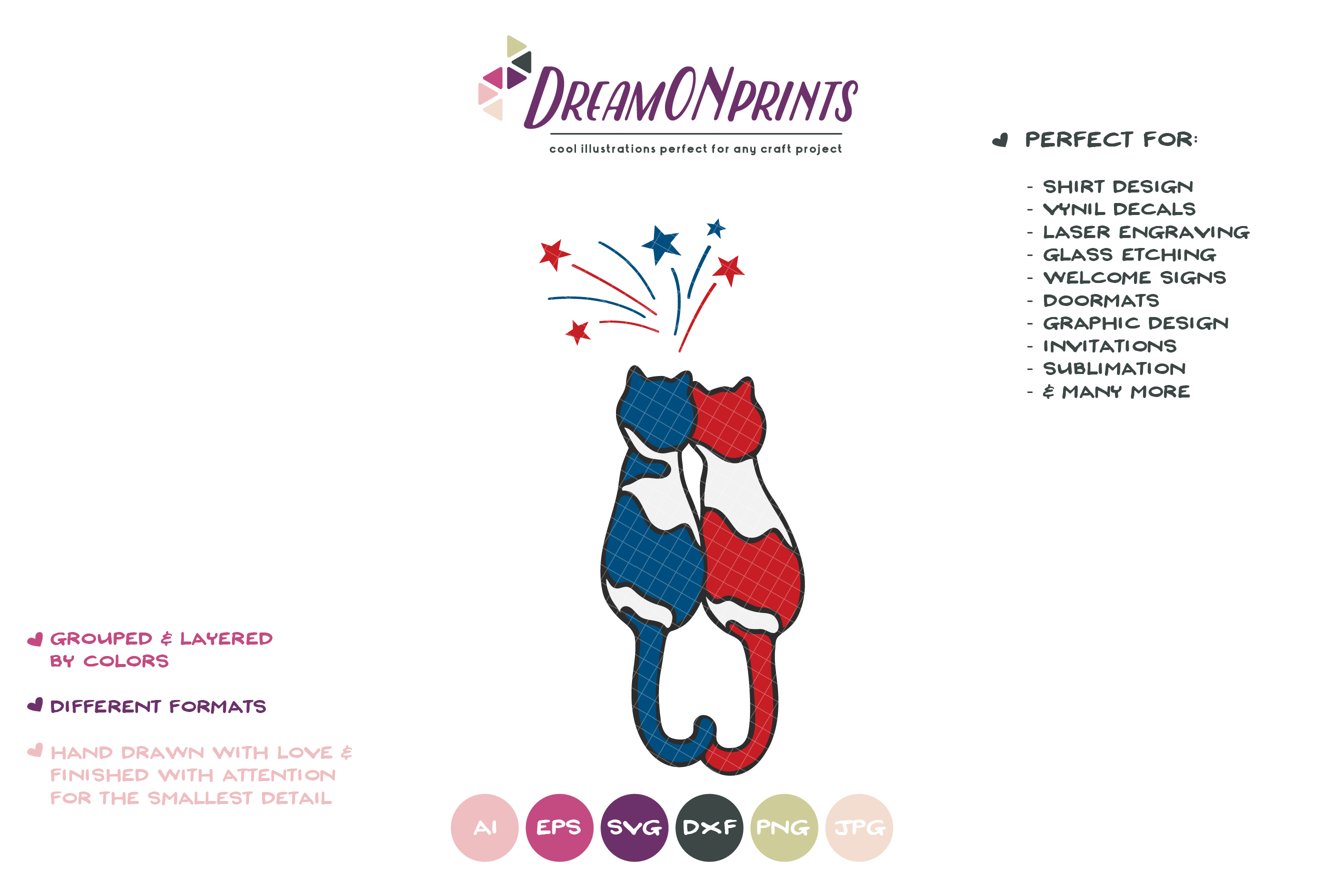 Cats and Fireworks | Patriotic SVG File (269220) | Illustrations ...