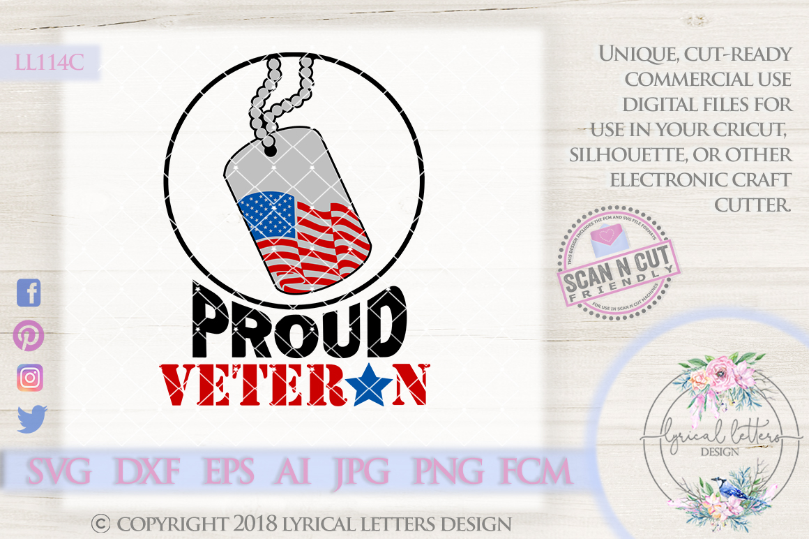 Download Proud Veteran with Dog Tag American Flag Patriotic Cutting ...