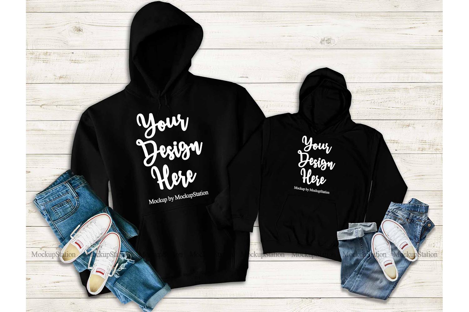 Download Mommy And Me Black Hoodie Mockup, Matching Family Hoodies
