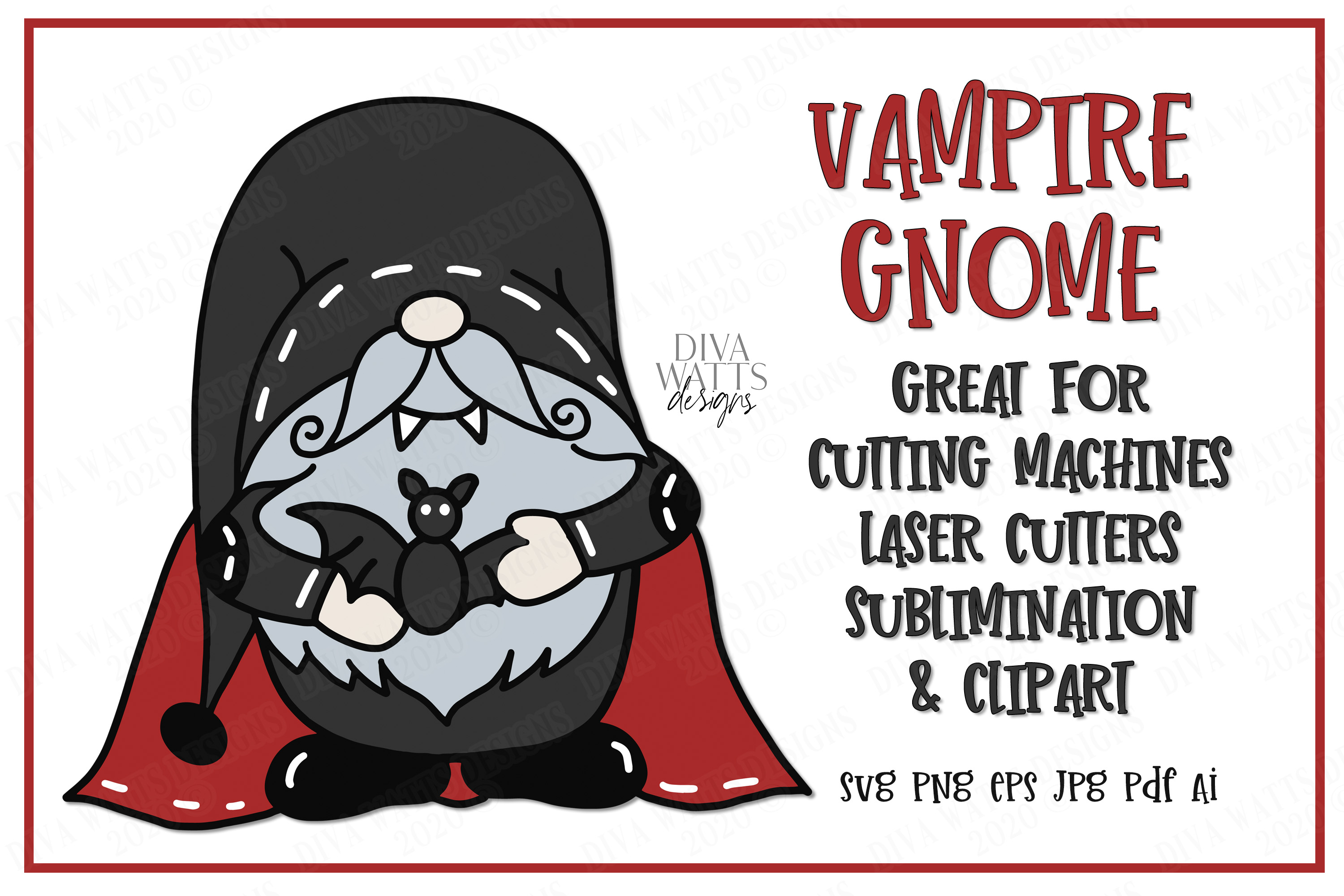 Vampire - Gnome - Halloween - Creepy Spooky Gnomes - SVG EPS