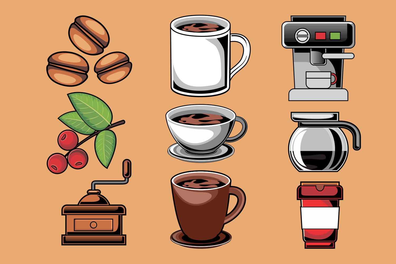 Download Coffee Vector Pack (43842) | Illustrations | Design Bundles