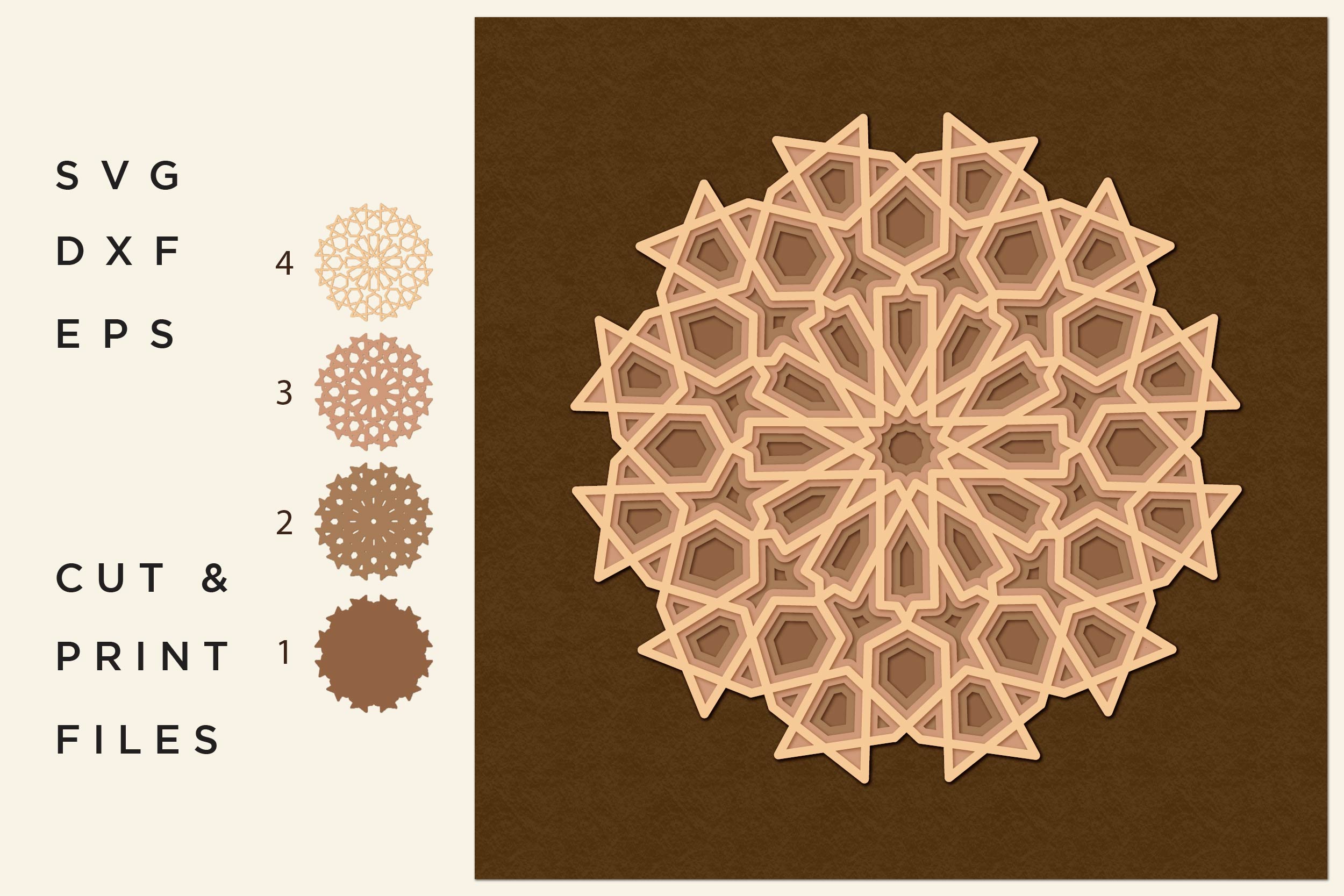 Download Mandala SVG, Cut file Mandala, Cut multilayer Mandala, 3D