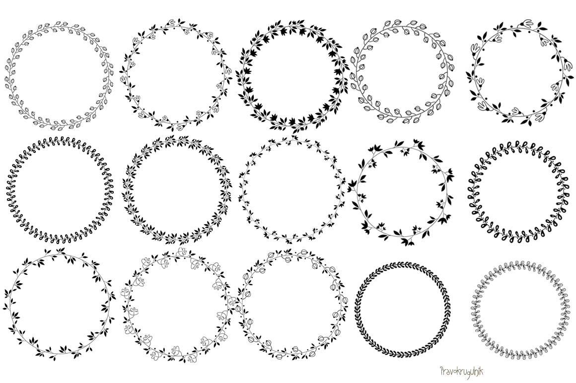 Download Floral wreath clipart, Black round circle leaf border clip ...