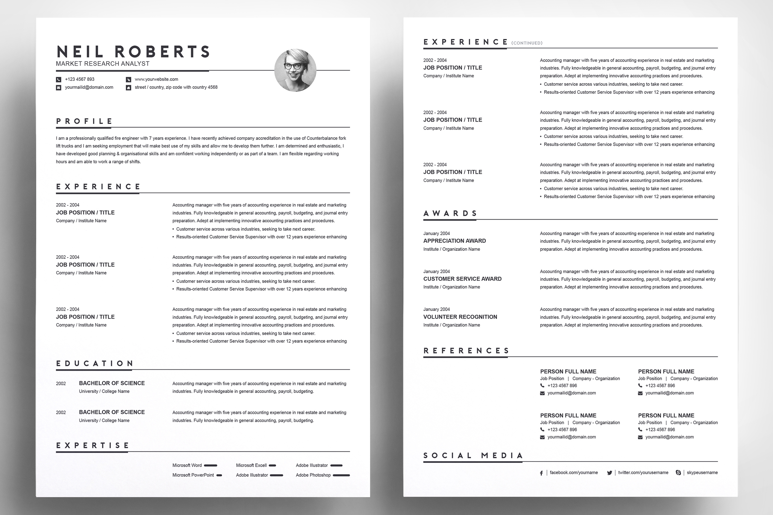Clean Resume Template | Word Resume / CV & Cover Letter