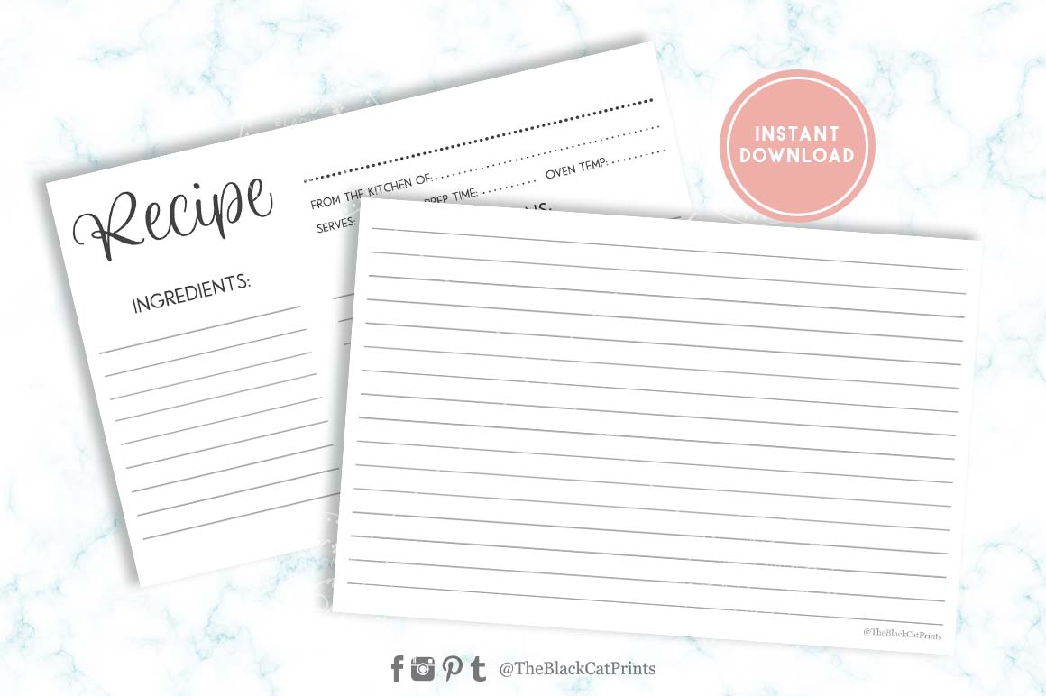 Simple minimalist Recipe card | Printable | Double Sided