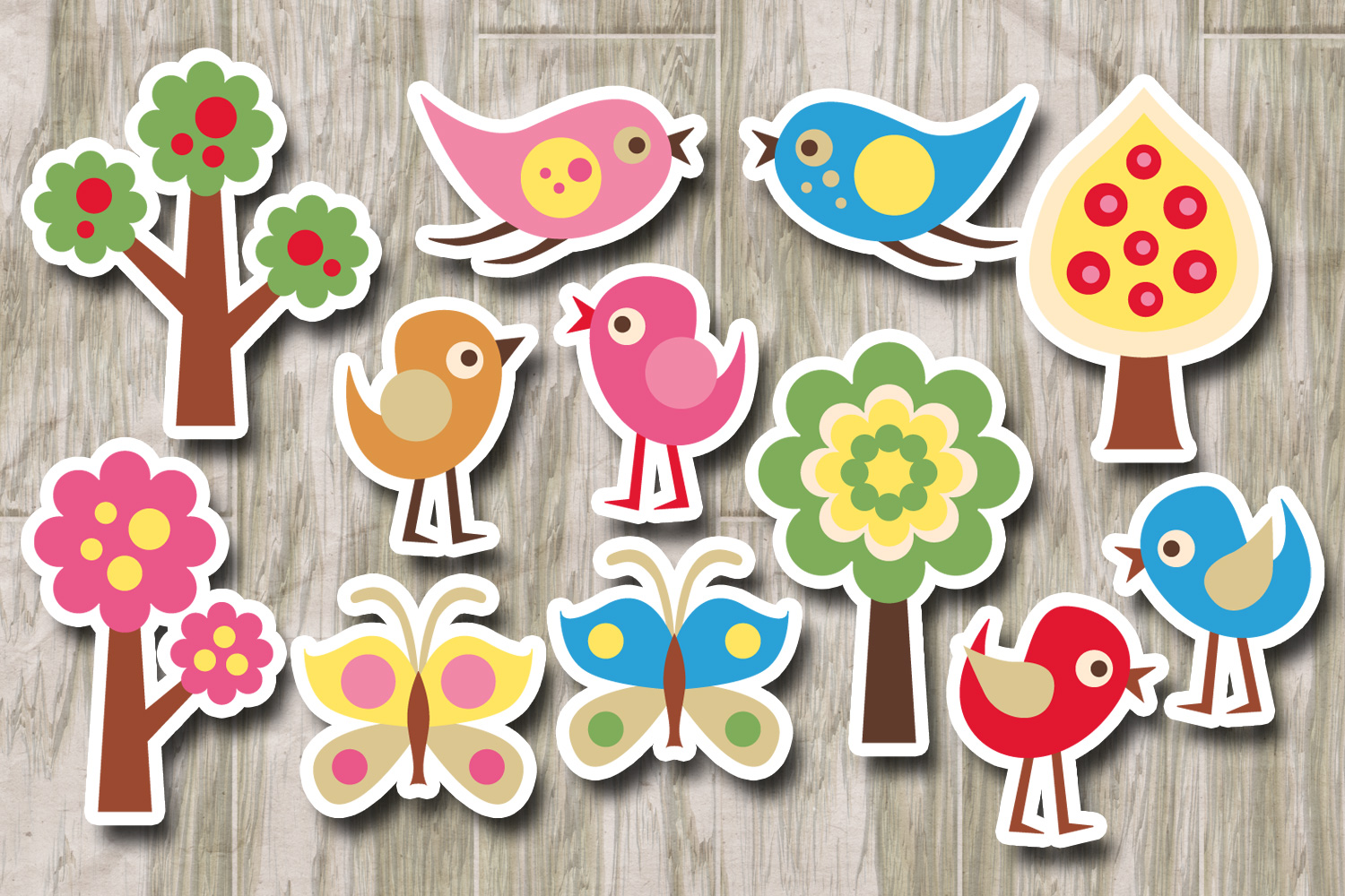 Download Spring clipart, pop art forest birds, trees, butterflies ...