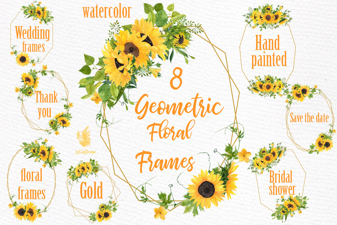 Download Geometric Sunflower Floral Frames Clipart 177584 Illustrations Design Bundles