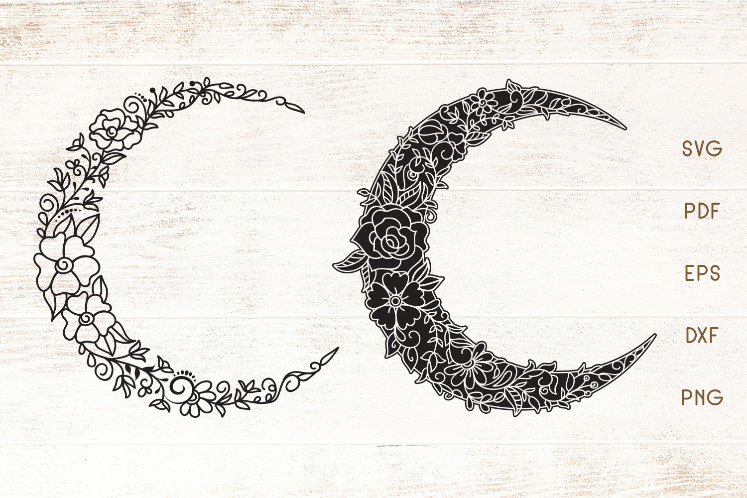 Download Floral Crescent Moon - SVG - Vector