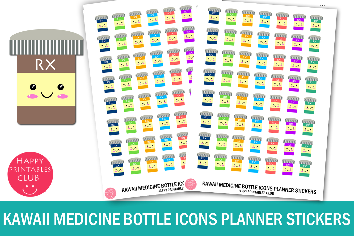 Kawaii Medicine Bottle Icons Planner Stickers Kawaii Sticker