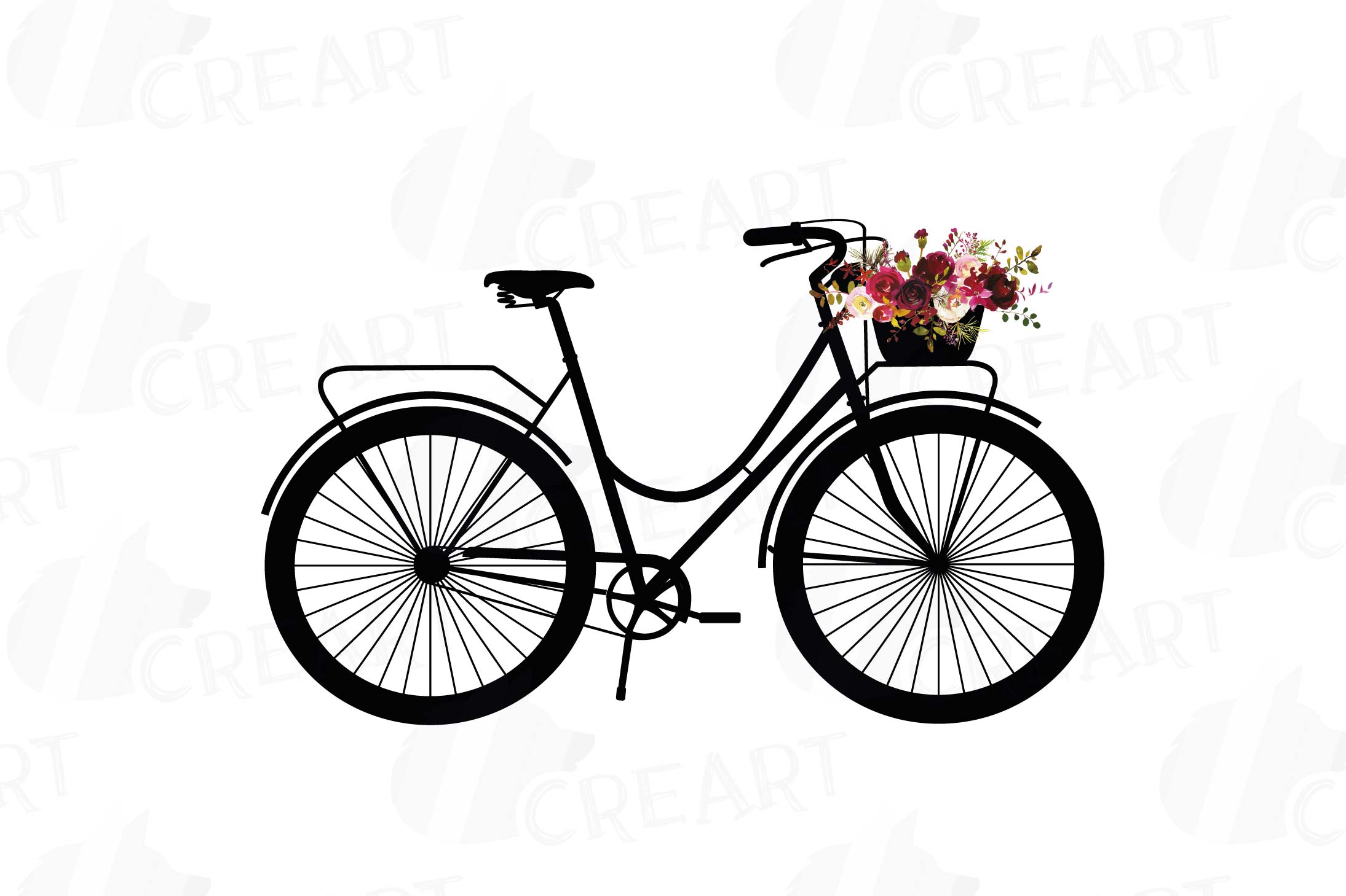 Download Floral bicycles clip art pack, vintage | Design Bundles