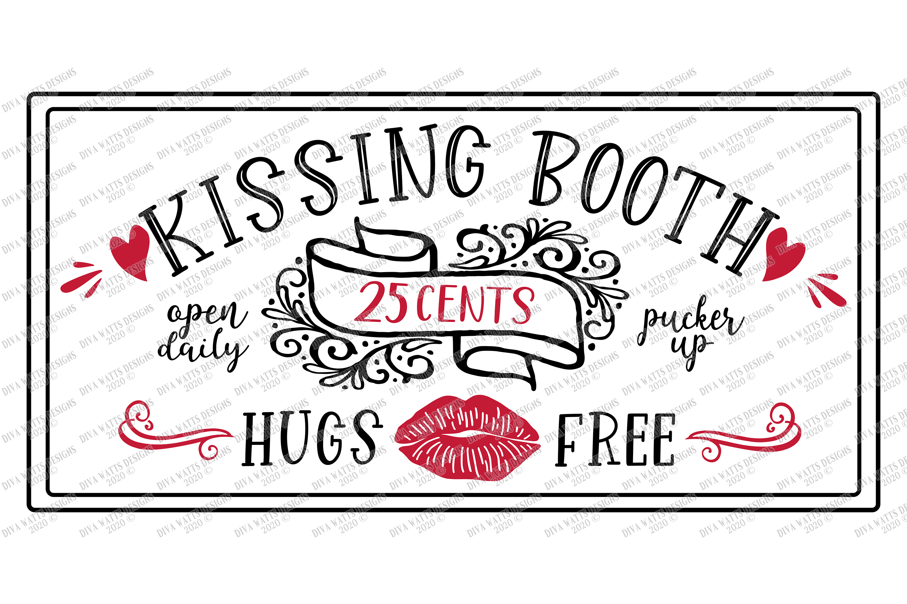 Kissing Booth Valentine's Day Lips Hearts Sign SVG