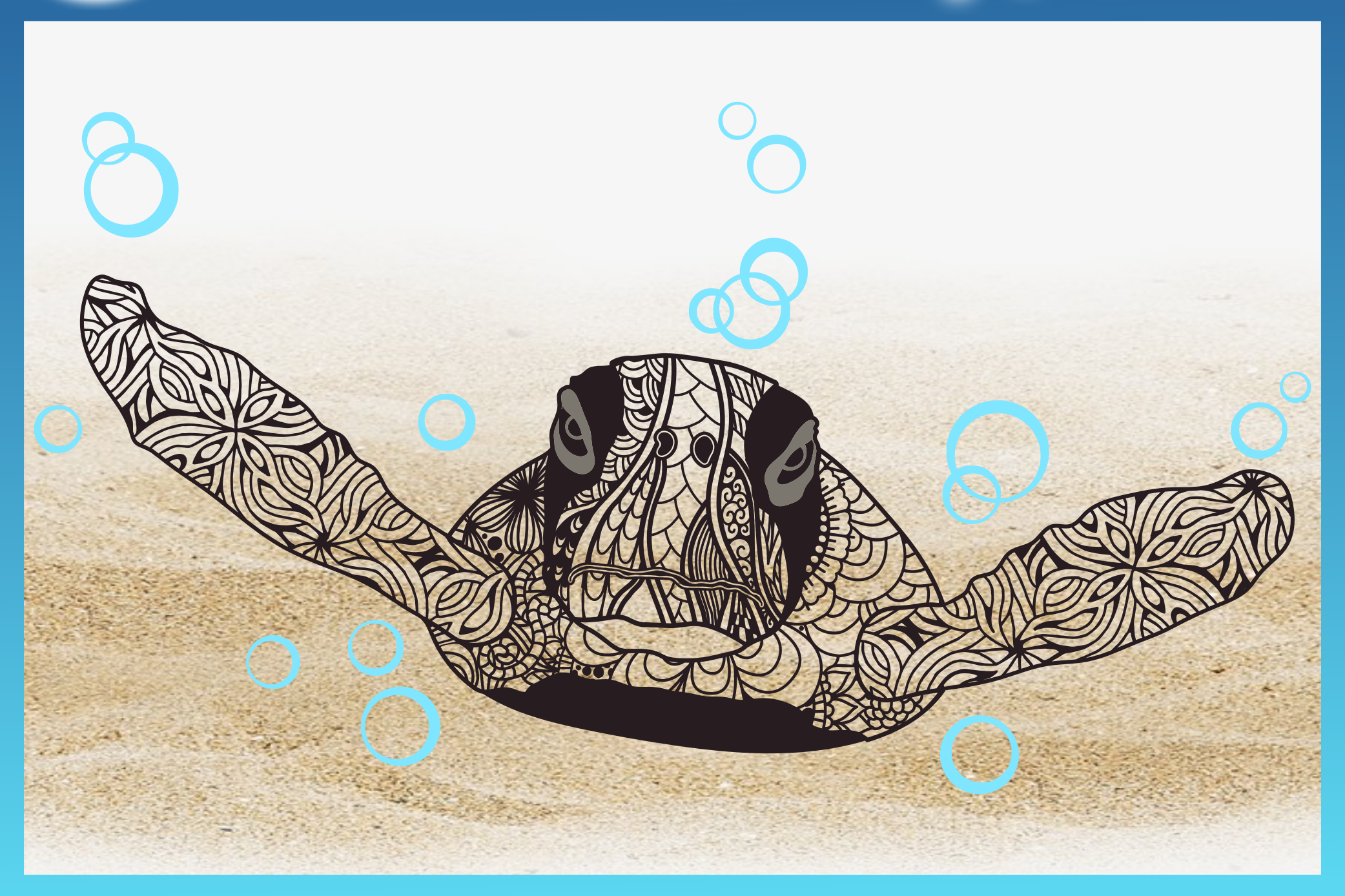 Sea Turtle Mandala Swimming with Bubbles SVG