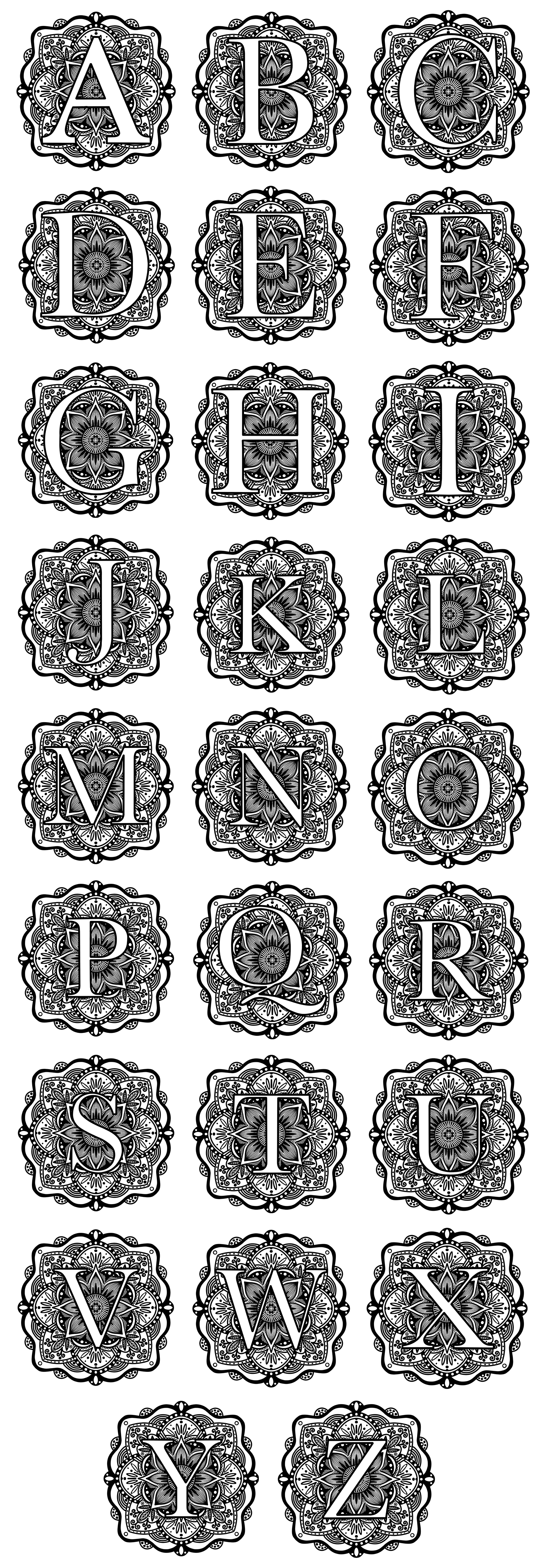 Download Mandala letters - SVG CUT FILES