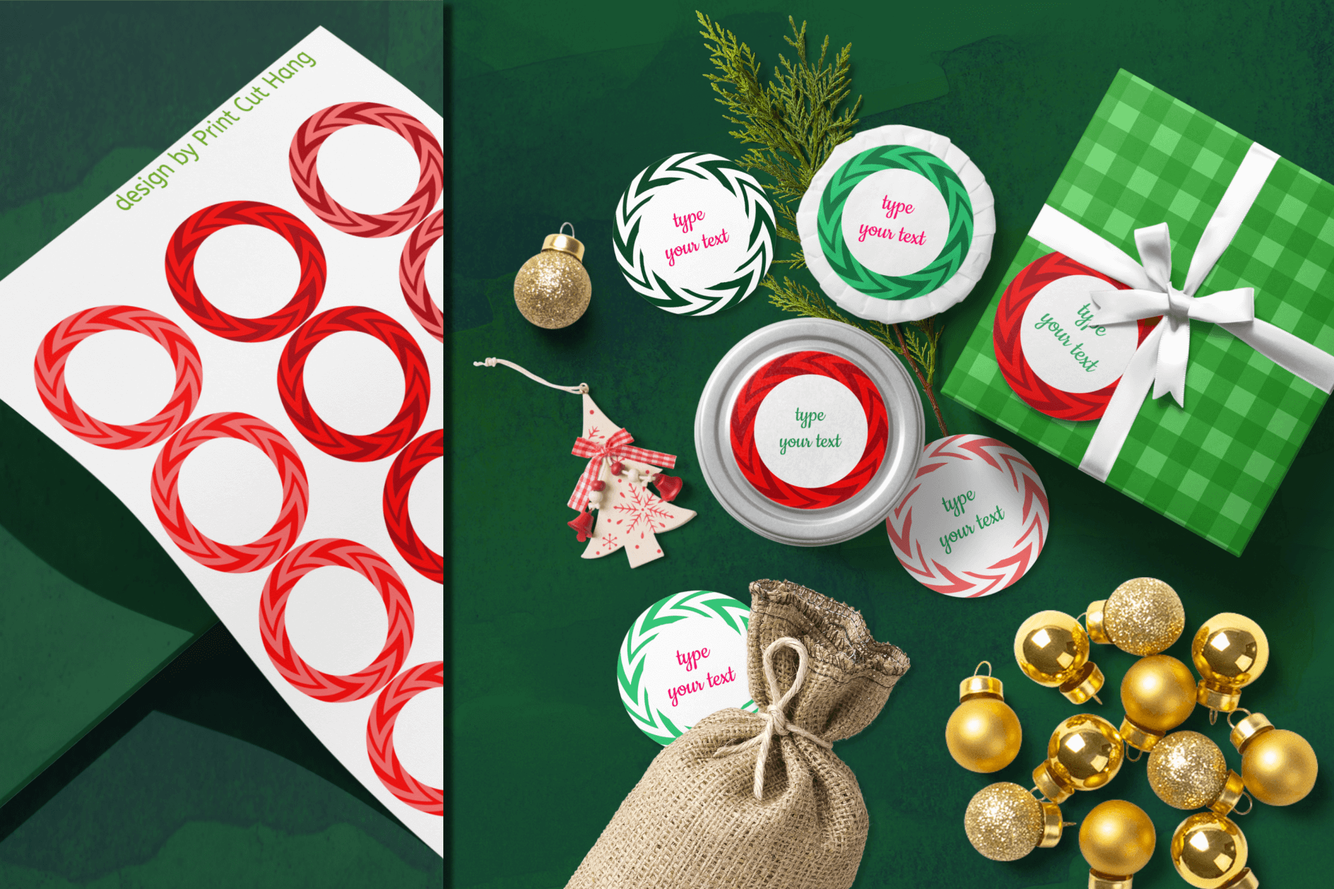 Round Christmas Labels 2.5 in Chevron Borders Editable PDF