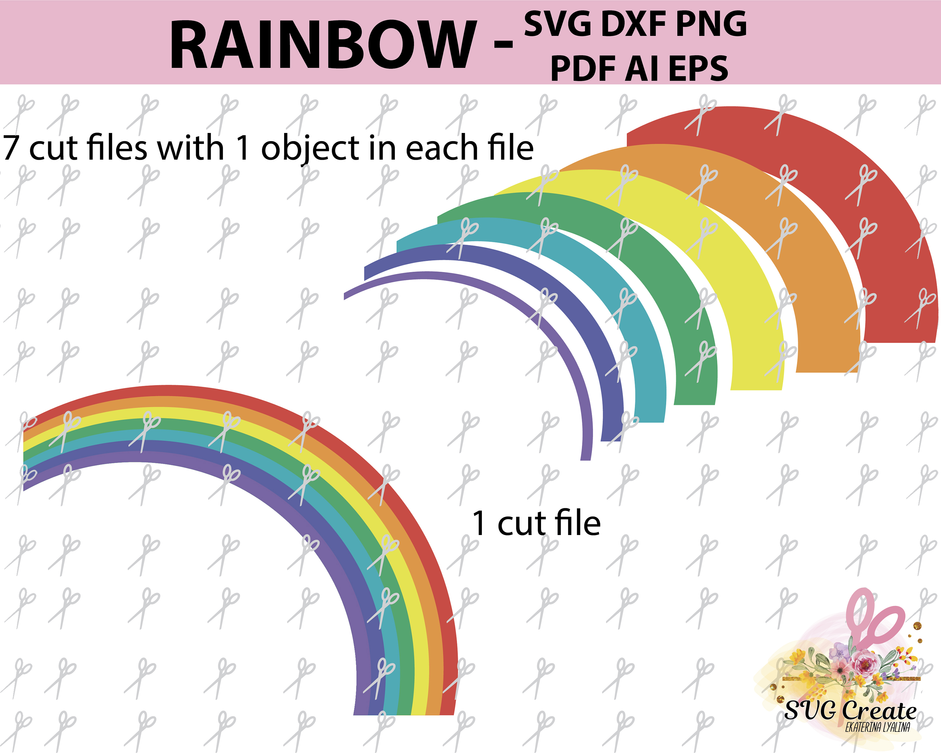 Rainbow clipart, rainbow template, rainbow svg file, print