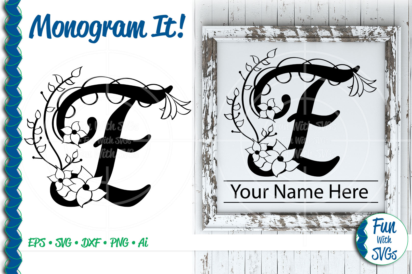 Download SVG Monogram Letter E, Vector, Cut File, Clip Art, FWS354