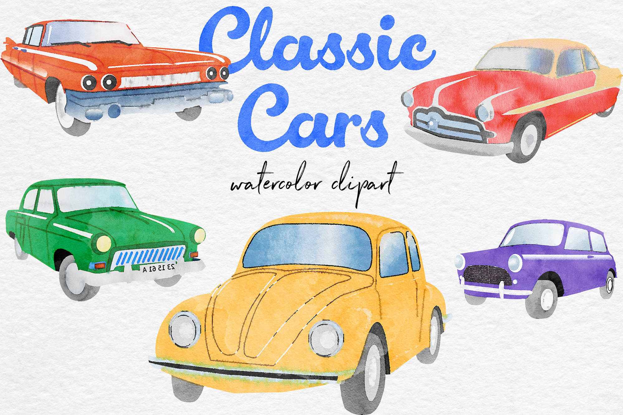 Watercolor Cars Clipart (315168) | Decorations | Design Bundles