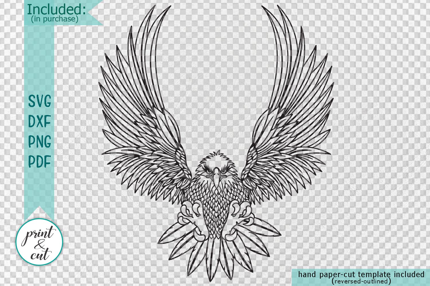 Download Cut out Flying Eagle svg dxf pdf png cutting template