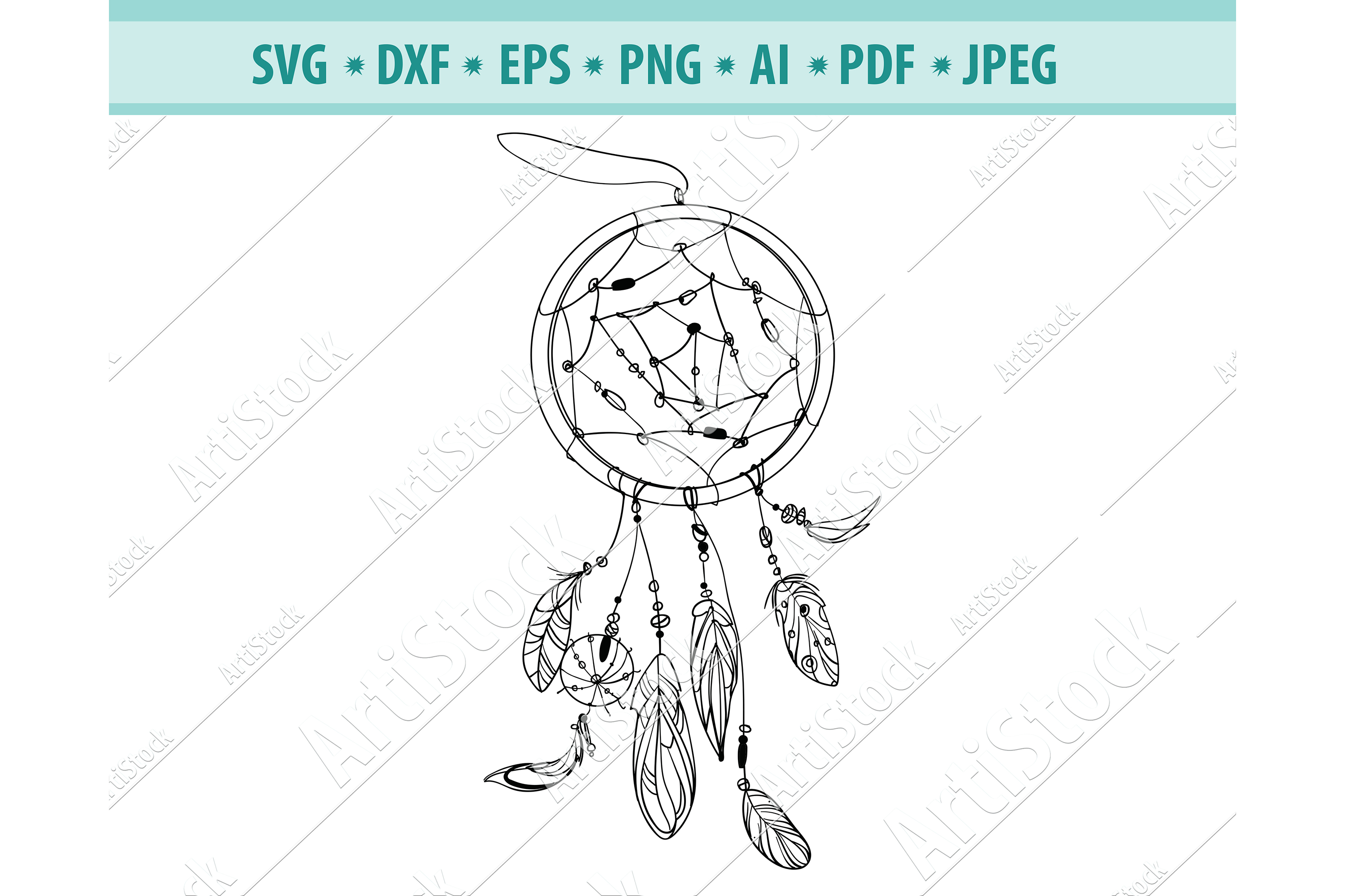 Dream Catcher Svg, Boho Feathers Vector Svg, Dxf, Png, Eps